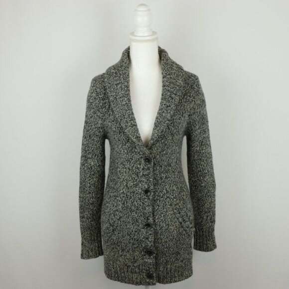 Eddie Bauer Women's XS Black White Wool Blend Shawl Collar Button Up Cardigan - Picture 1 of 7